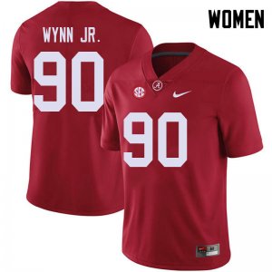 NCAA Women's Alabama Crimson Tide #90 Stephon Wynn Jr. Stitched College 2018 Nike Authentic Red Football Jersey PO17H58SS